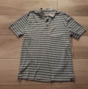 Medium Eddie Bauer Travex Polo. Light Blue and Navy Stripe